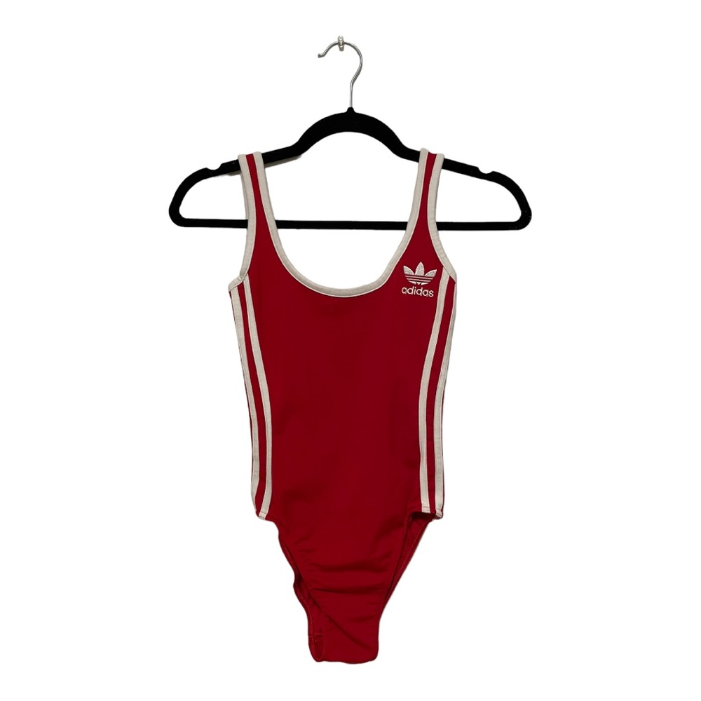 Adidas Red 3 Striped Bodysuit